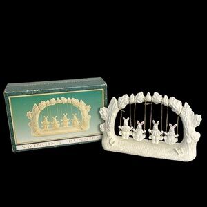 VTG Jade Collection Swinging Bunnies Ceramic Bisque Figurine